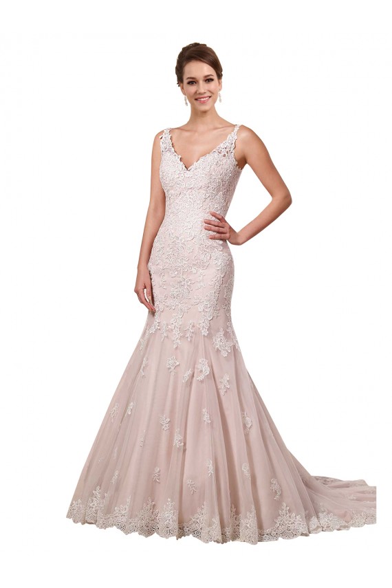 Boutique Ivoire & Blush Sirène Col V Tulle Dentelle Robes de mariée