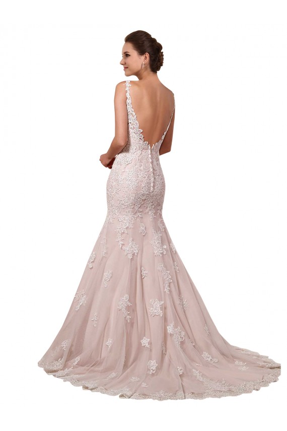 Boutique Ivoire & Blush Sirène Col V Tulle Dentelle Robes de mariée
