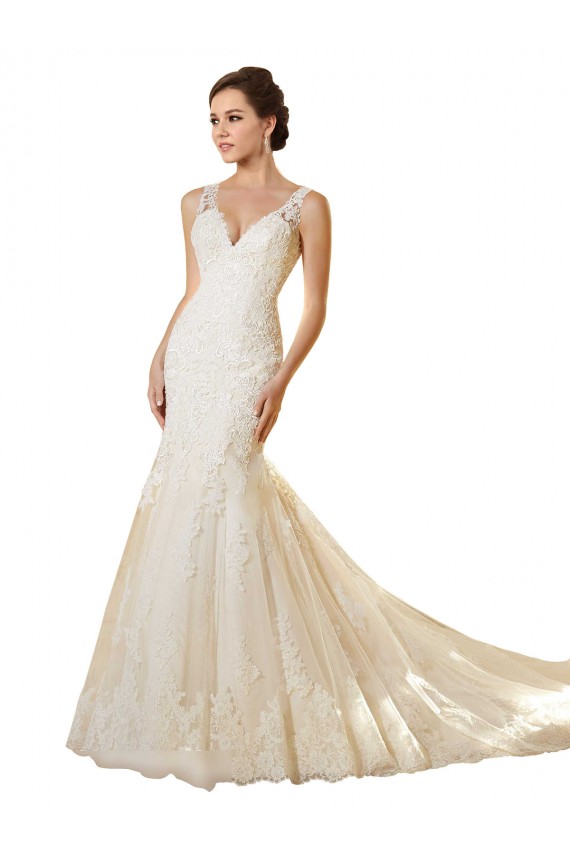 Boutique Ivoire & Champagne Sirène Col V Tulle Dentelle Robes de mariée