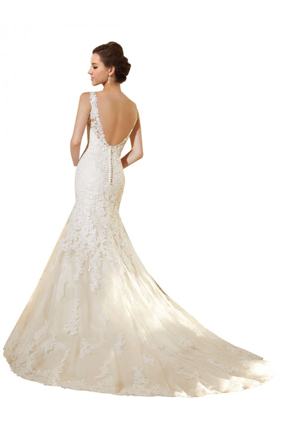Boutique Ivoire & Champagne Sirène Col V Tulle Dentelle Robes de mariée