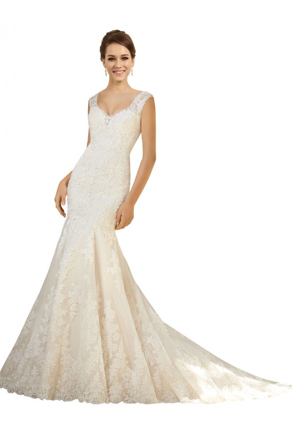 Boutique Ivoire & Champagne Sirène Col V Tulle Dentelle Robes de mariée