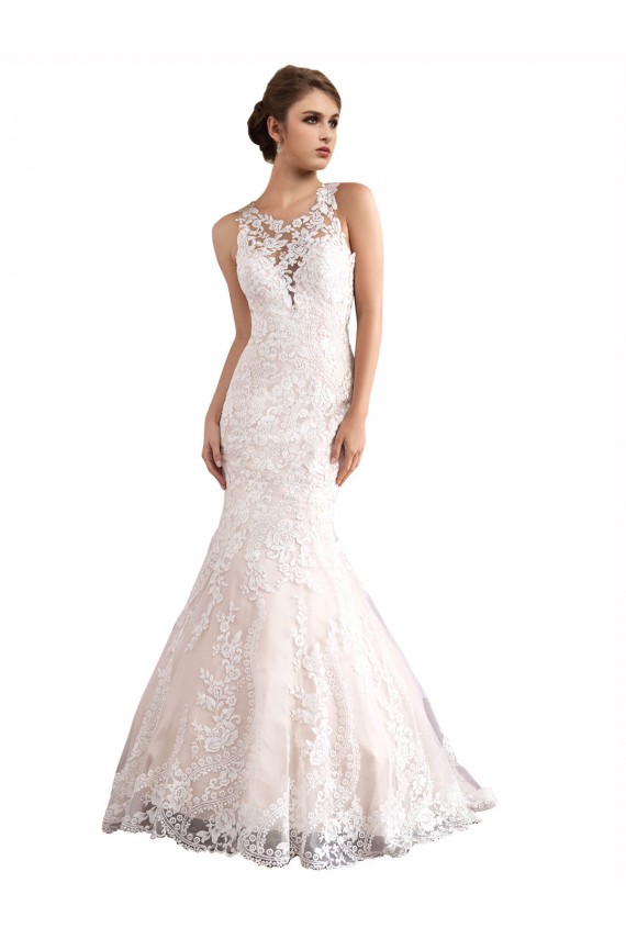 Boutique Ivoire & Champagne Sirène Illusion Traîne cathédrale Tulle Dentelle Robes de mariée