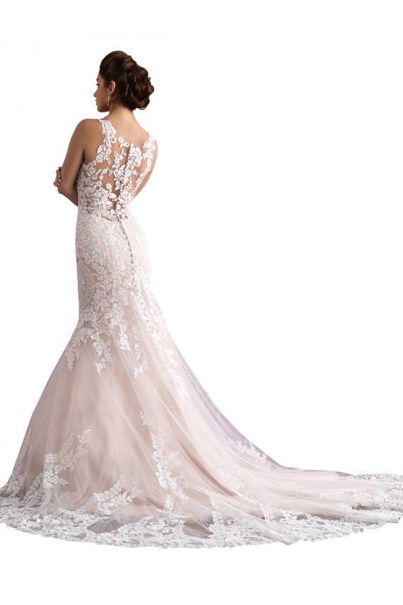 Boutique Ivoire & Champagne Sirène Illusion Traîne cathédrale Tulle Dentelle Robes de mariée