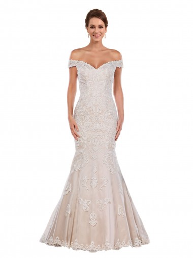 Boutique Ivoire & Champagne Sirène Épaule Dénudée Dentelle Classique Robes de mariée