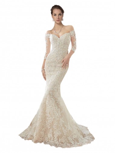 Boutique Ivoire & Champagne Sirène Épaule Dénudée Tulle Dentelle Robes de mariée