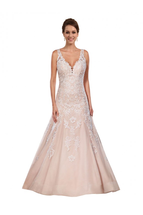 Boutique Ivoire & Champagne Trapèze Col V Dentelle Classique Robes de mariée