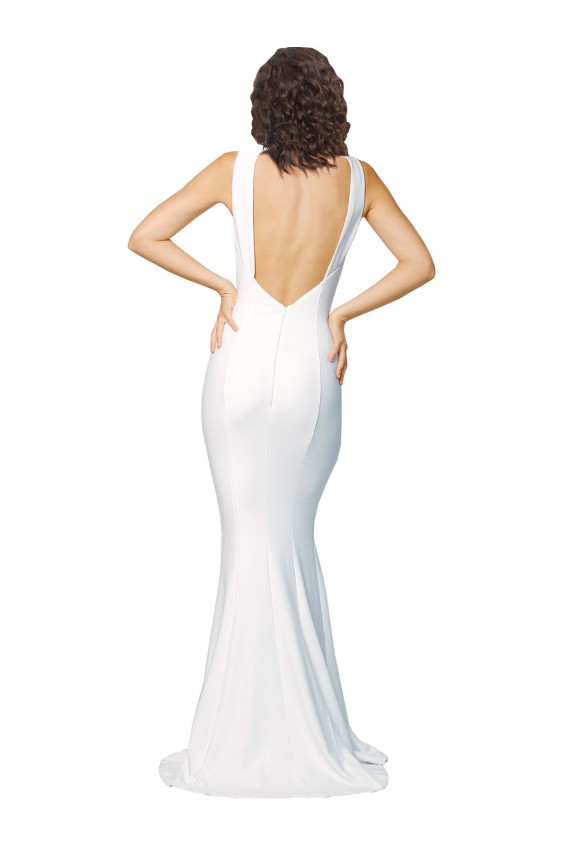 Boutique Ivoire Fourreau Col Haut Crêpe Stretch Longue Formelles Robes demoiselle d'honneur / Robes de soirée / Robes de bal
