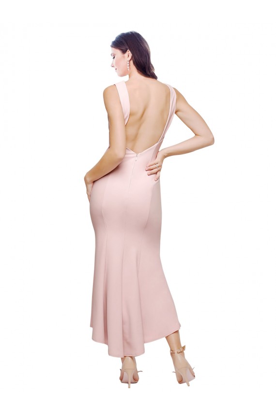 Boutique Rose Fourreau Col Haut midi Crêpe Stretch Courte Asymétrique Robes demoiselle d'honneur / Robes de soirée / Robes de cocktail