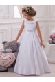 Boutique Ivoire Princesse Bateau Satiné Dentelle Longue Robes de demoiselle d'honneur - fillette