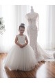 Boutique Ivoire Princesse Bateau Tulle Dentelle Longue Robes de demoiselle d'honneur - fillette