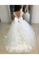 Boutique Ivoire Princesse Bateau Tulle Dentelle Longue Robes de demoiselle d'honneur - fillette