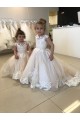 Boutique Ivoire Princesse Bateau Tulle Dentelle Longue Robes de demoiselle d'honneur - fillette