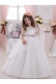 Boutique Ivoire Princesse Bateau Tulle Dentelle Longue Robes de demoiselle d'honneur - fillette