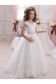 Boutique Ivoire Princesse Col Haut Tulle Dentelle Longue Robes de demoiselle d'honneur - fillette
