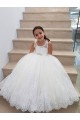 Boutique Ivoire Princesse Col Haut Tulle Dentelle Longue Robes de demoiselle d'honneur - fillette