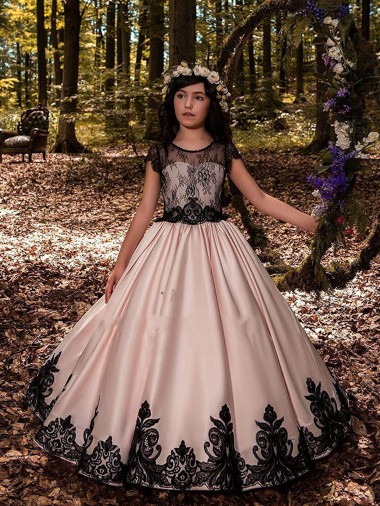 Boutique Ivoire Princesse Satiné Dentelle Longue Robes de demoiselle d'honneur - fillette