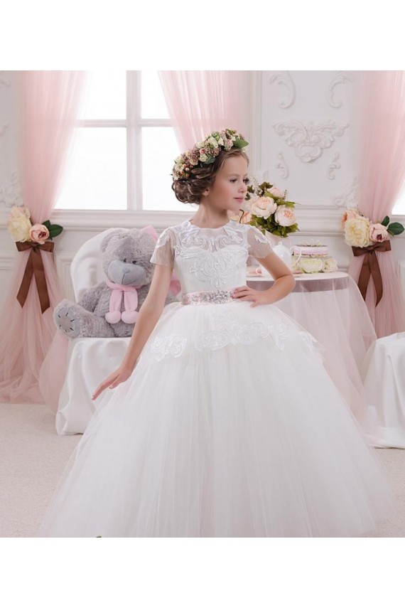 Boutique Ivoire Princesse Tulle Dentelle Longue Robes de demoiselle d'honneur - fillette