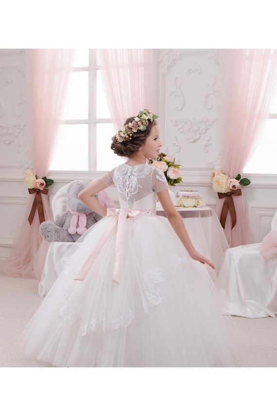 Boutique Ivoire Princesse Tulle Dentelle Longue Robes de demoiselle d'honneur - fillette