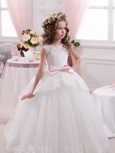 Boutique Ivoire Princesse Tulle Dentelle Longue Robes de demoiselle d'honneur - fillette