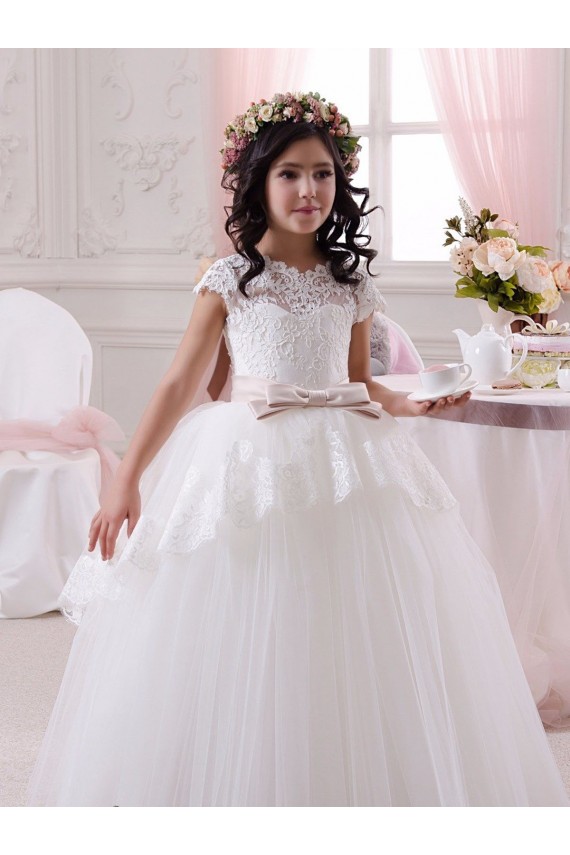 Boutique Ivoire Princesse Tulle Dentelle Longue Robes de demoiselle d'honneur - fillette
