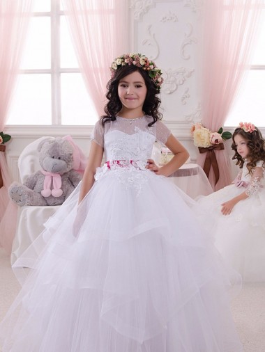 Boutique Ivoire Princesse Tulle Dentelle Longue Robes de demoiselle d'honneur - fillette