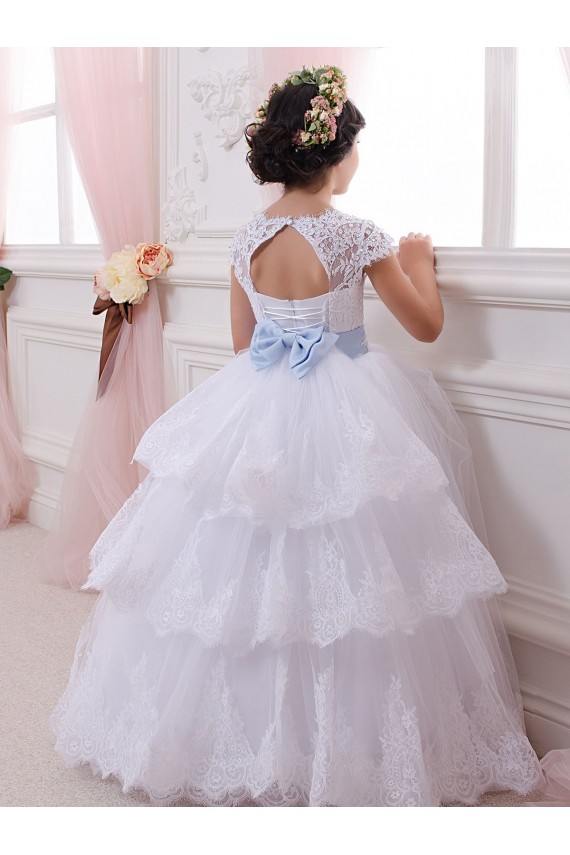 Boutique Ivoire Princesse Tulle Dentelle Longue Robes de demoiselle d'honneur - fillette