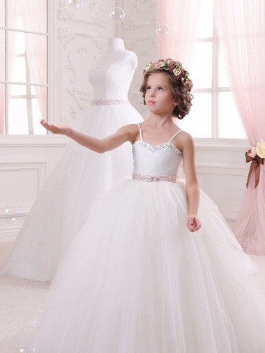 Boutique Ivoire Princesse Tulle Longue Robes de demoiselle d'honneur - fillette