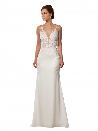 Boutique Ivoire Sirène Col V Dentelle Crêpe Stretch Robes de mariée