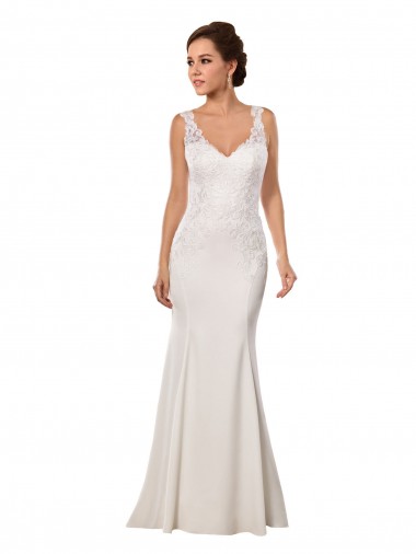 Boutique Ivoire Sirène Col V Dentelle Crêpe Stretch Robes de mariée