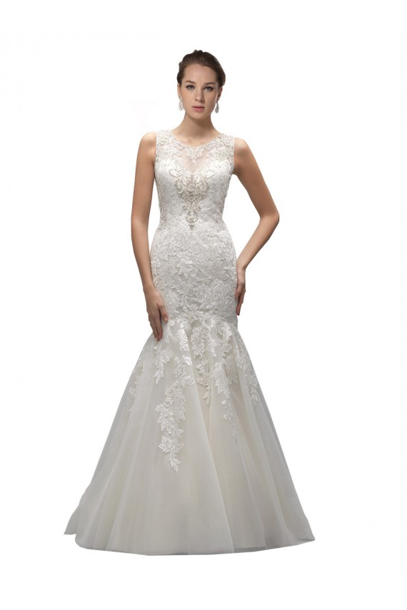 Boutique Ivoire Sirène Illusion Balayage train Tulle Dentelle Robes de mariée