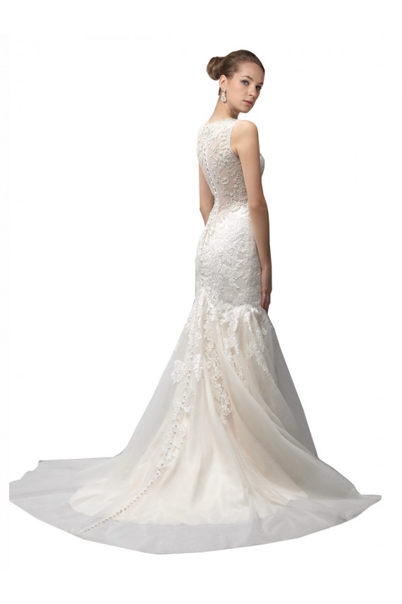 Boutique Ivoire Sirène Illusion Balayage train Tulle Dentelle Robes de mariée