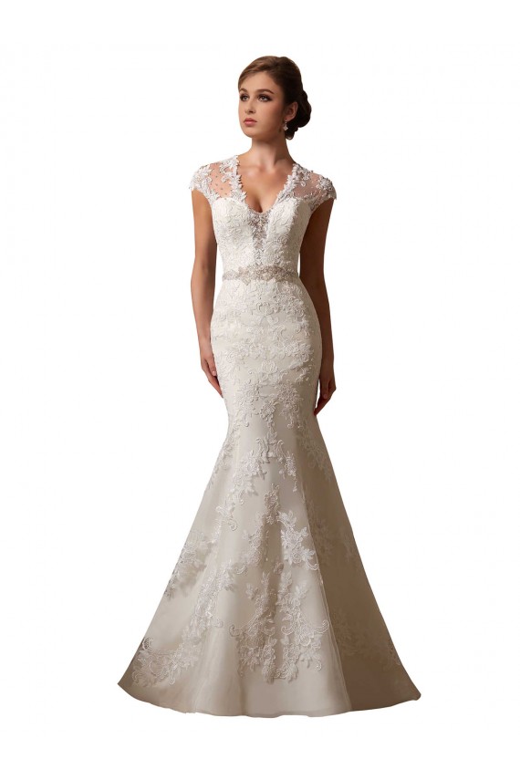 Boutique Ivoire Sirène Illusion Col V Tulle Dentelle Robes de mariée