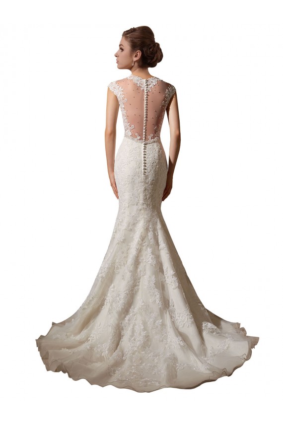 Boutique Ivoire Sirène Illusion Col V Tulle Dentelle Robes de mariée