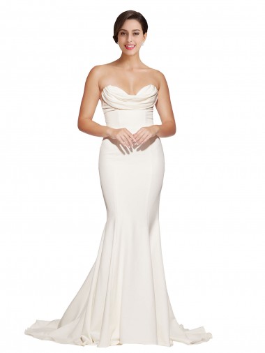 Boutique Ivoire Sirène Sans bretelle Balayage train Satiné Stretch Longue Formelles Robes demoiselle d'honneur / Robes de soirée / Robes de bal