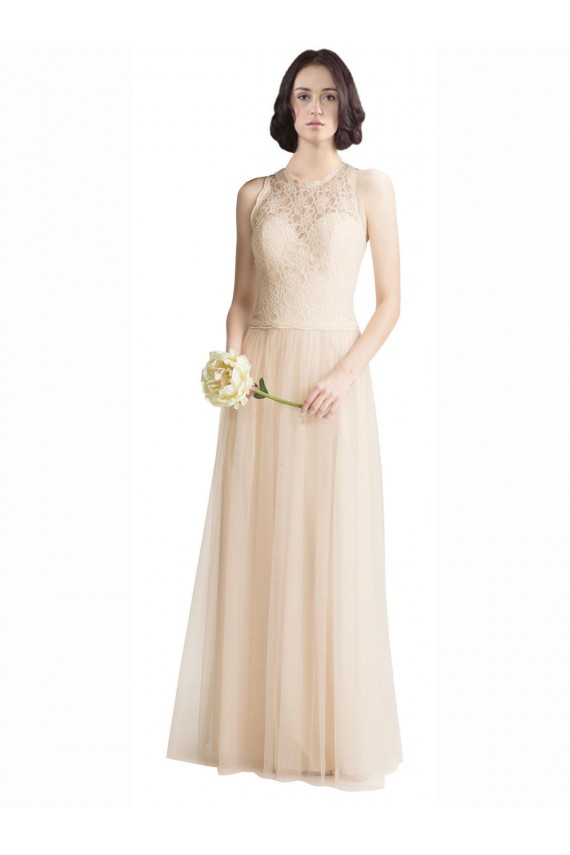 Boutique Ivoire Trapèze Bateau Illusion Tulle Dentelle Longue Robes demoiselle d'honneur