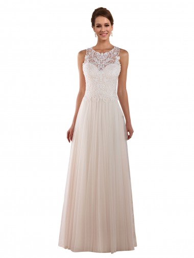 Boutique Ivoire Trapèze Col Haut Tulle Dentelle Boho Robes de mariée