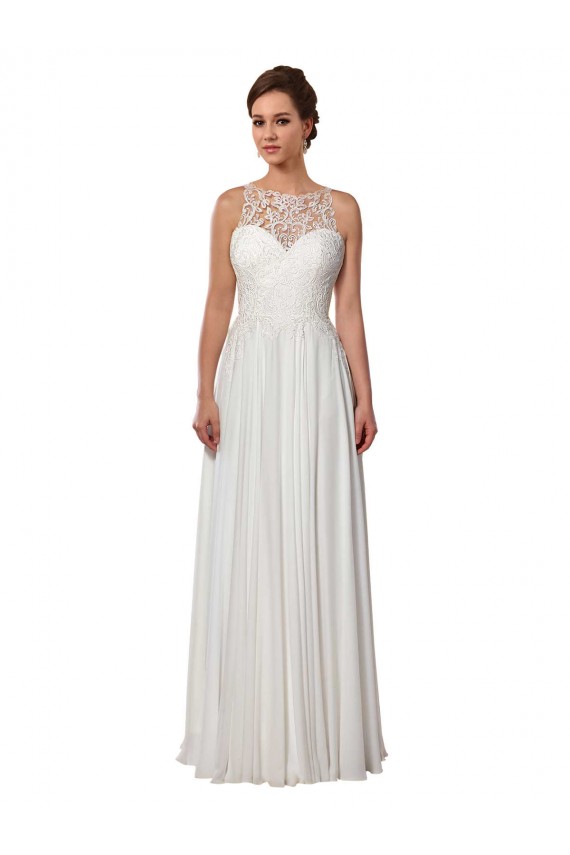 Boutique Ivoire Trapèze Illusion Balayage train Mousseline Boho Robes de mariée