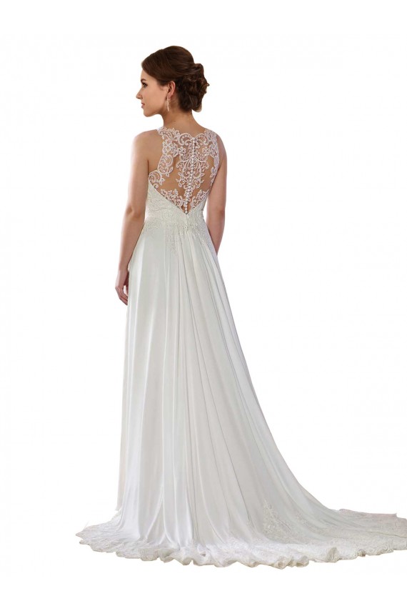 Boutique Ivoire Trapèze Illusion Balayage train Mousseline Boho Robes de mariée