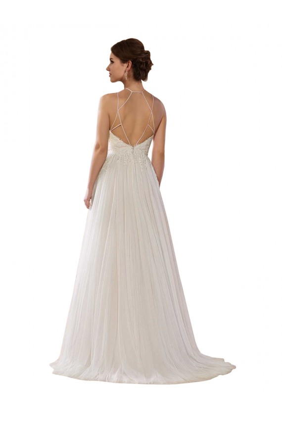 Boutique Ivoire Trapèze Illusion Balayage train Tulle Robes de mariée