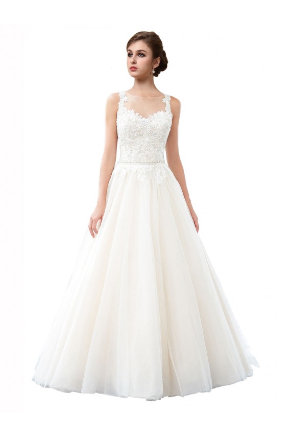 Boutique Ivoire Trapèze Illusion Traîne cathédrale Tulle Dentelle Plage Robes de mariée