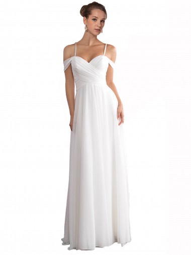 Boutique Ivoire Trapèze Épaule Dénudée Balayage train Mousseline Plage Robes de mariée