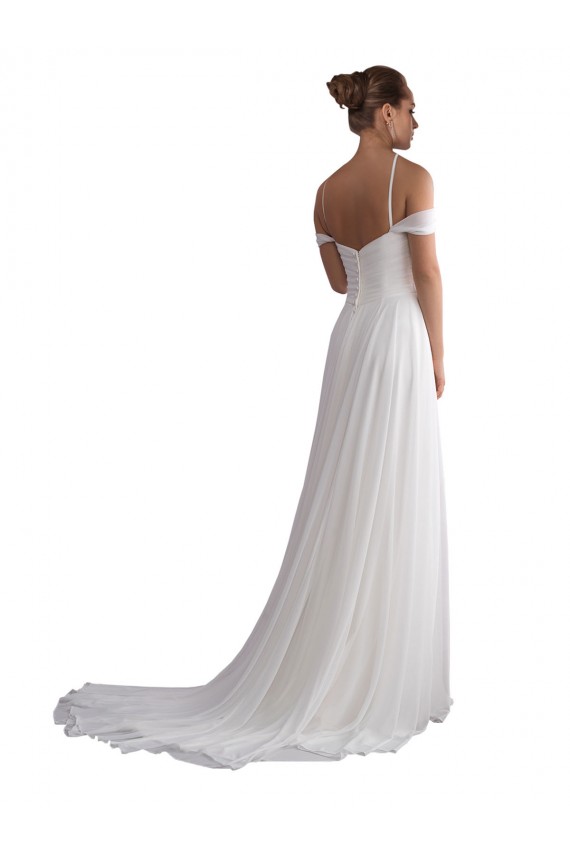 Boutique Ivoire Trapèze Épaule Dénudée Balayage train Mousseline Plage Robes de mariée