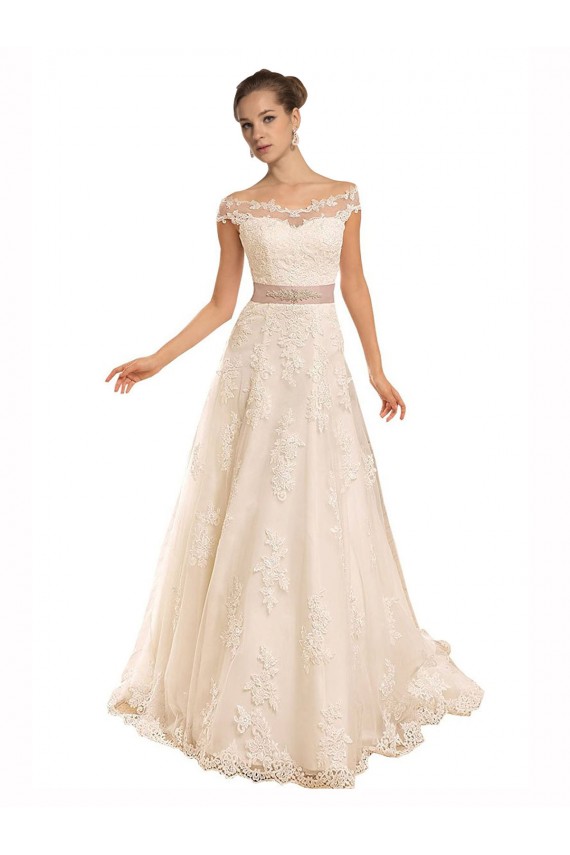 Boutique Ivoire Trapèze Épaule Dénudée Dentelle Plage Robes de mariée