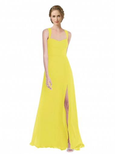 Boutique Jaune Trapèze Bretelles spaghetti Mousseline Longue Robes demoiselle d'honneur