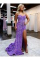 Boutique Lavande Trapèze Traîne moyenne Paillettes Velours Longue Robes de bal