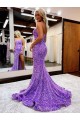Boutique Lavande Trapèze Traîne moyenne Paillettes Velours Longue Robes de bal