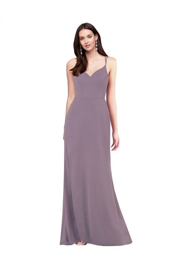 Boutique Lavande foncée Colonne Mousseline Longue Formelles Robes demoiselle d'honneur / Robes de soirée
