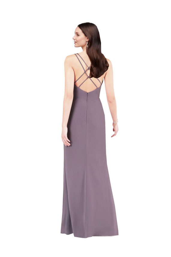 Boutique Lavande foncée Colonne Mousseline Longue Formelles Robes demoiselle d'honneur / Robes de soirée