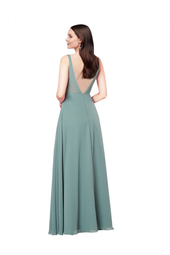 Boutique Lavande foncée Fourreau Col V Mousseline Longue Formelles Robes demoiselle d'honneur / Robes de soirée