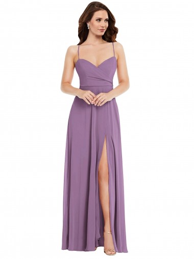 Boutique Lavande foncée Trapèze Bretelles spaghetti Mousseline Longue Robes demoiselle d'honneur